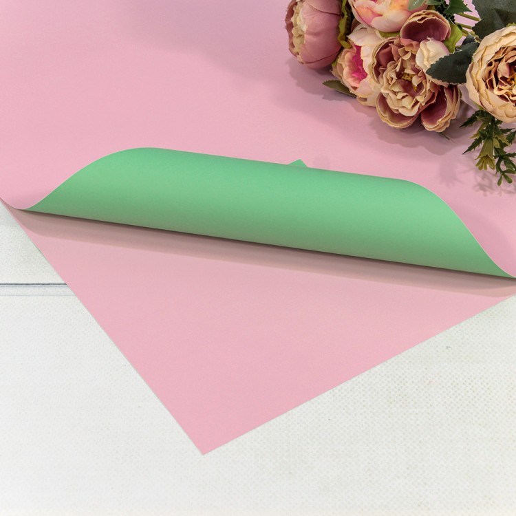 1631/2253 Плёнка в листах 55*55 (20 шт.) матовая двухсторонняя 65мкм Бледно-зелёный/Розовый 1/60