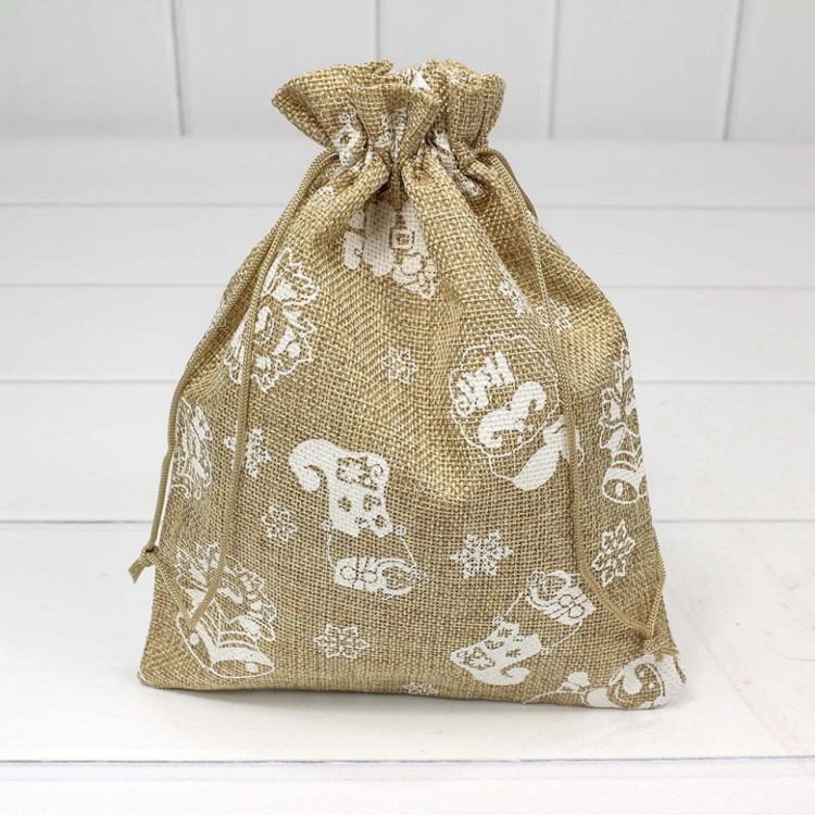 000807E/3 Мешочки из искусственного льна 18*23 с рисунком "Новый год" 1/25 1/1000