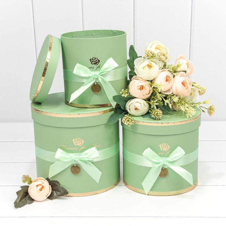720112/172 Коробки Цилиндр Набор 1/3 18*17 "Flowers for you" Салатовый 1/12