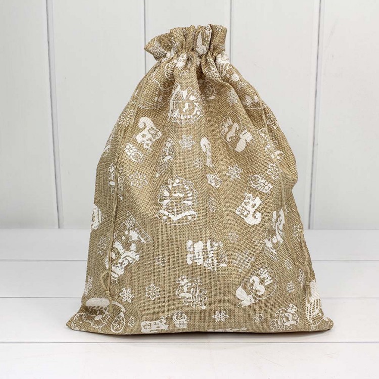 000807A/3 Мешочки из искусственного льна 30*40 с рисунком "Новый год" 1/20 1/300