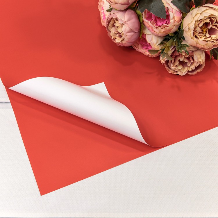 1631/2347 Плёнка в листах 55*55 (20 шт.) матовая двухсторонняя 65мкм Красный-2347/Белый 1/60