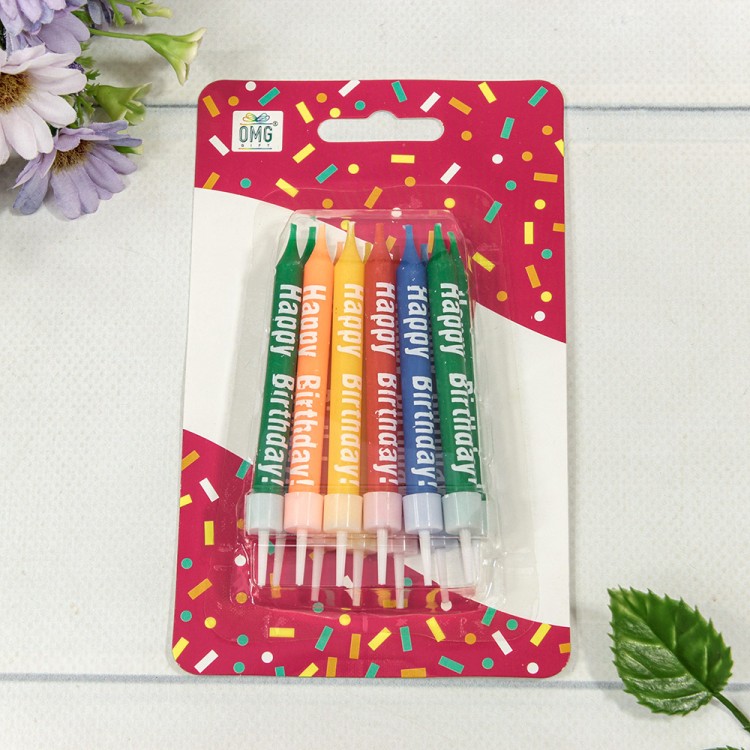 20010-9 Свечи для торта набор (12 шт.) 7,8см "С днём рождения" (микс) 1/24 1/288