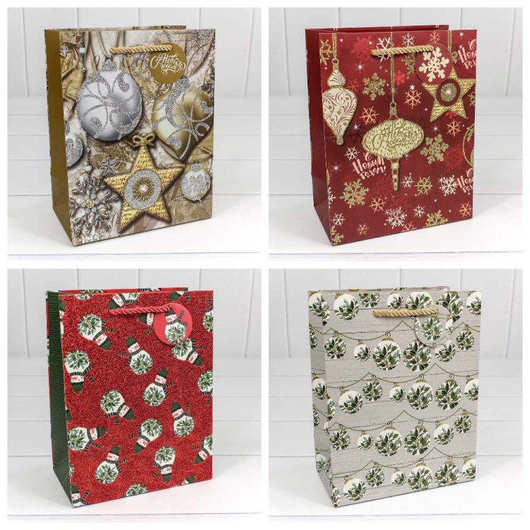 300320E Пакет подарочный с блеском "Новый год" (микс) 18*23*10 1/20 1/360