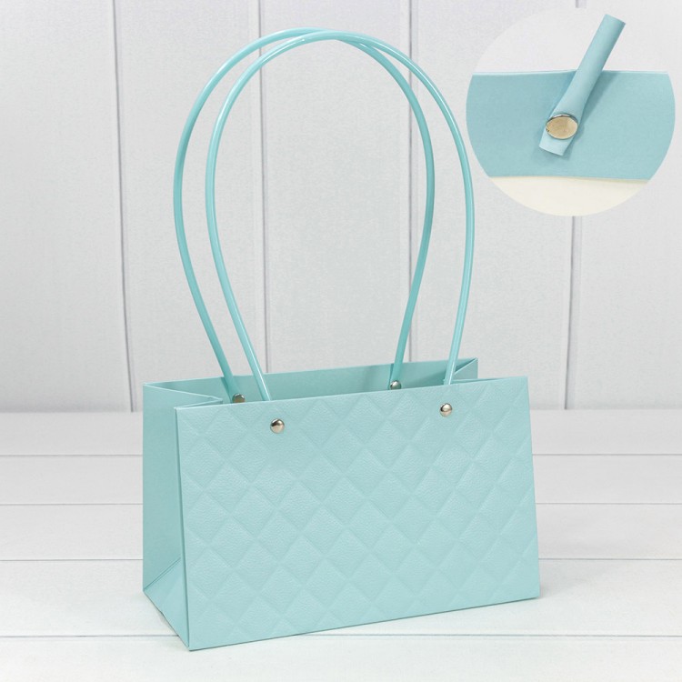 000174EA/14 Пакет подарочный "Ваза для цветов" 22*13,5*10,5 "Ромбы" Голубой 1/10 1/120