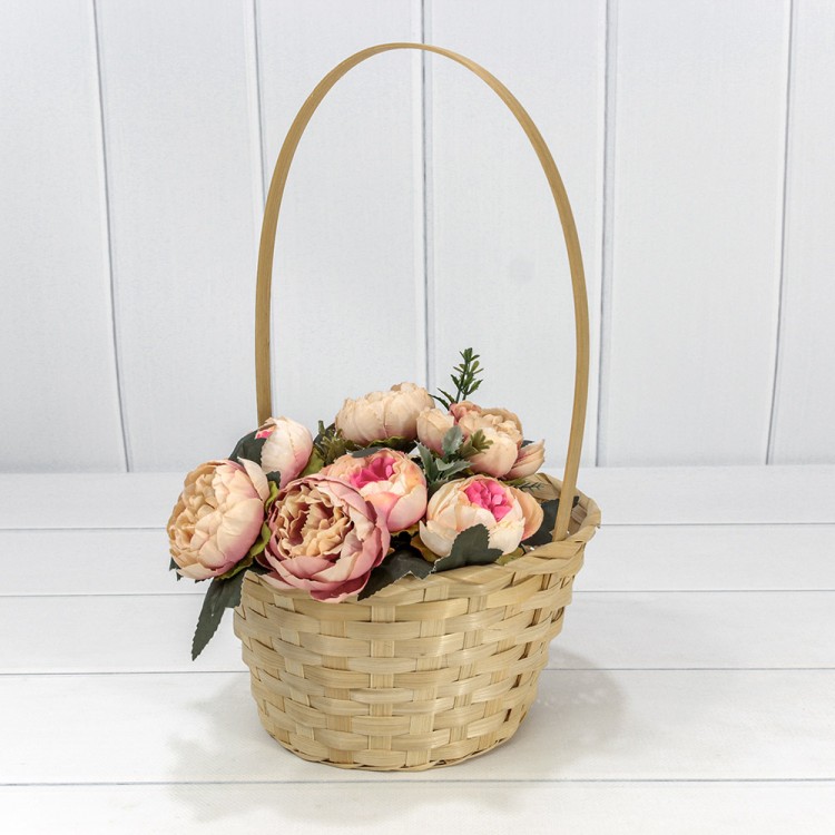 420201/2 Корзина плетёная Круглая 20*11/35 с ручкой "Береста" Натуральный 1/120