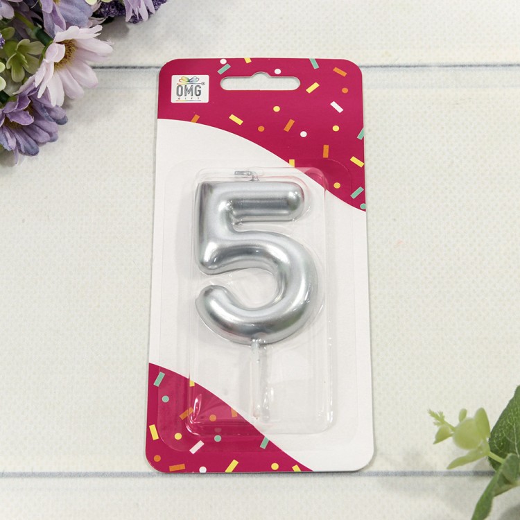 20014/5 Свеча для торта Цифра 5 Серебряный 6см 1/12 1/120