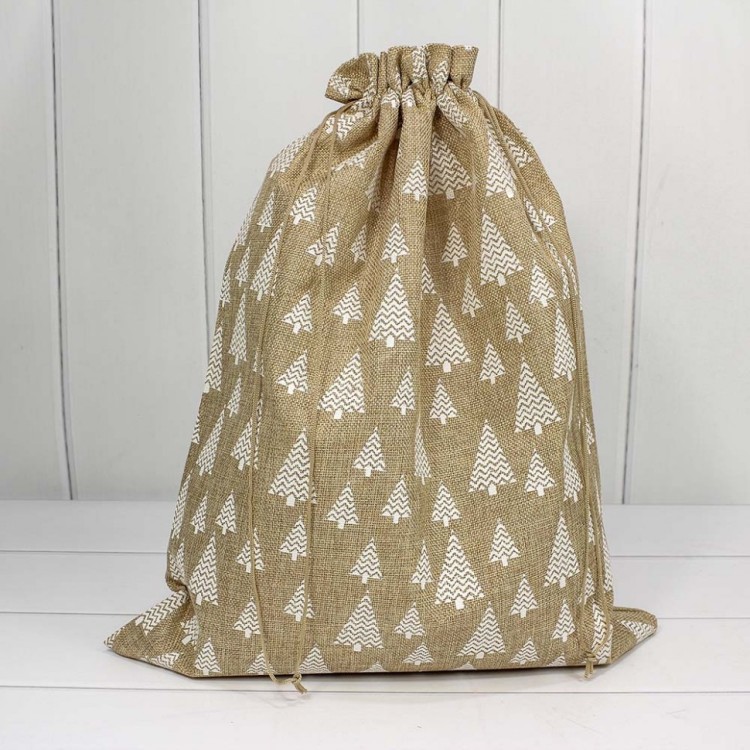 000807T/1 Мешочки из искусственного льна 40*50 с рисунком "Ёлки" Белый 1/12 1/192