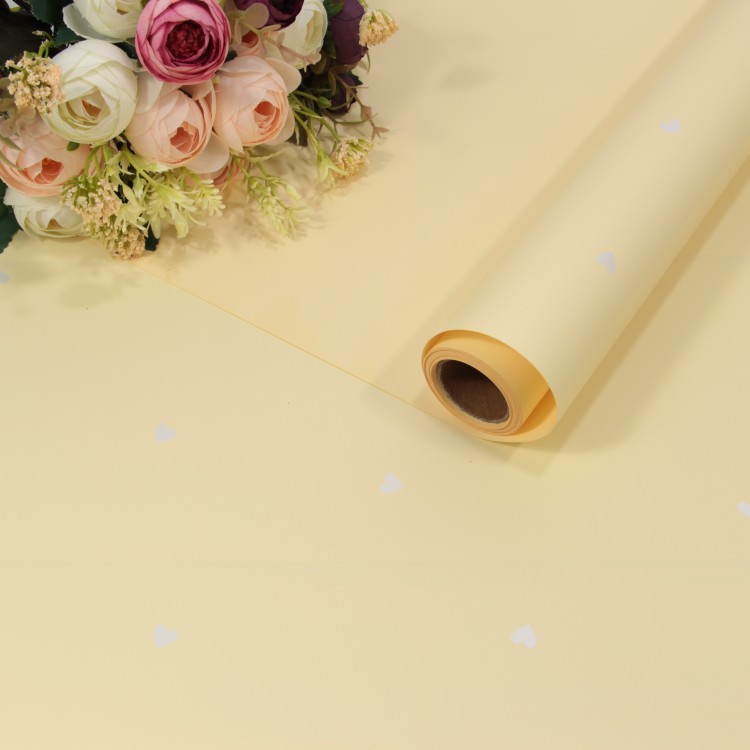 001382/3 Плёнка 0,58*10м матовая "Сердечки" 65мкм Светло-жёлтый 1/30