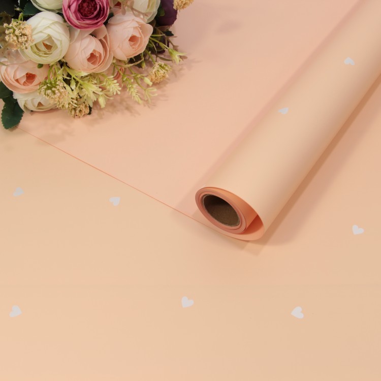 001382/4 Плёнка 0,58*10м матовая "Сердечки" 65мкм Персиковый 1/30