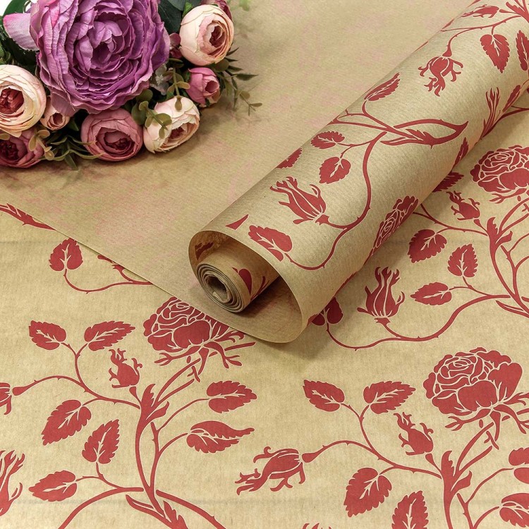 1403/52 Бумага Крафт 0,72*10м Верже 40г "Вьющиеся розы" Красный 1/22
