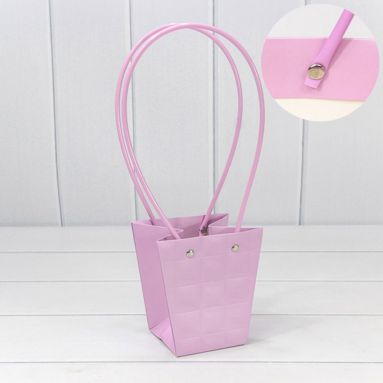 000168H/530 Пакет подарочный "Ваза для цветов" 12,5*12*8 "Квадраты" Светло-сиреневый 1/10 1/200