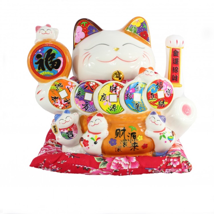 107107 Кот удачи Императорский 25 см (электрический) фарфоровый