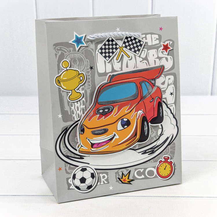 000253E	Пакет подарочный с 3D аппликацией "Машинки" (микс) 18*23*10 210г 1/20 1/360			